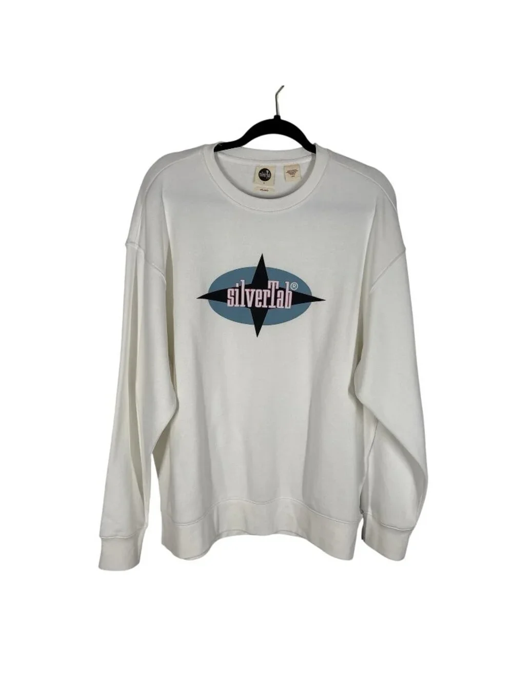 Levi’s Men L White Fleece Silver Tab Logo Relaxed Graphic Crewneck Sweatshirt